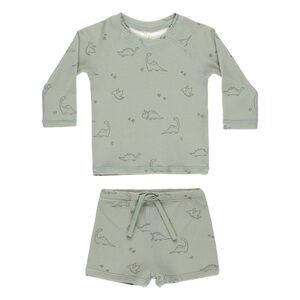 QUINCY MAE Finn Rashguard & Short Swim Set | Celadon Dino 3/6m